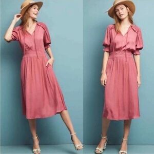 Anthropologie Current Air pink rose, Cape May, Waist mid dress